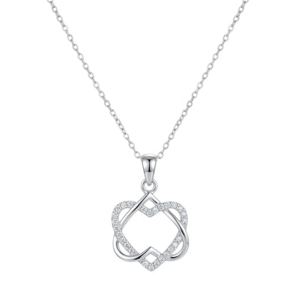 Sterling Silver Double Floating Intertwined Twisted Knot Love Heart Necklace