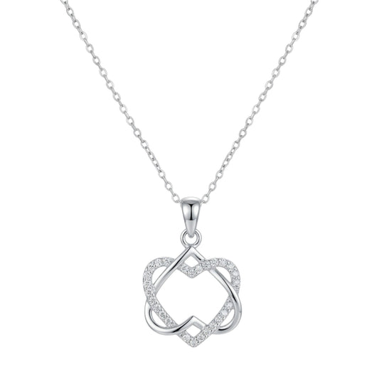 Sterling Silver Double Floating Intertwined Twisted Knot Love Heart Necklace