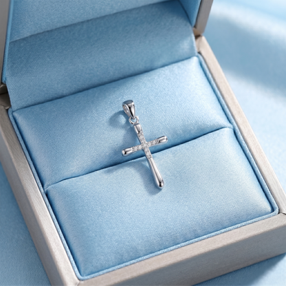 Sterling Silver Cubic Zirconia Crusted Cross Pendant, 31 x 15 mm