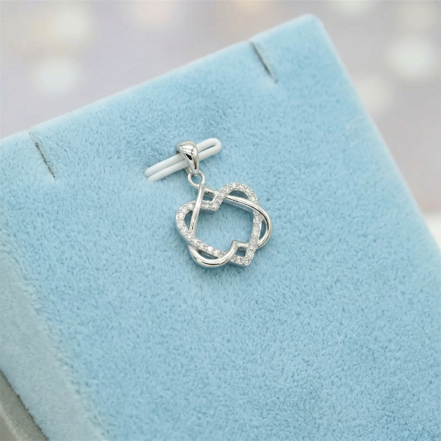 Sterling Silver Double Floating Intertwined Twisted Knot Love Heart Necklace