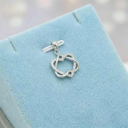 Sterling Silver Double Floating Intertwined Twisted Knot Love Heart Necklace