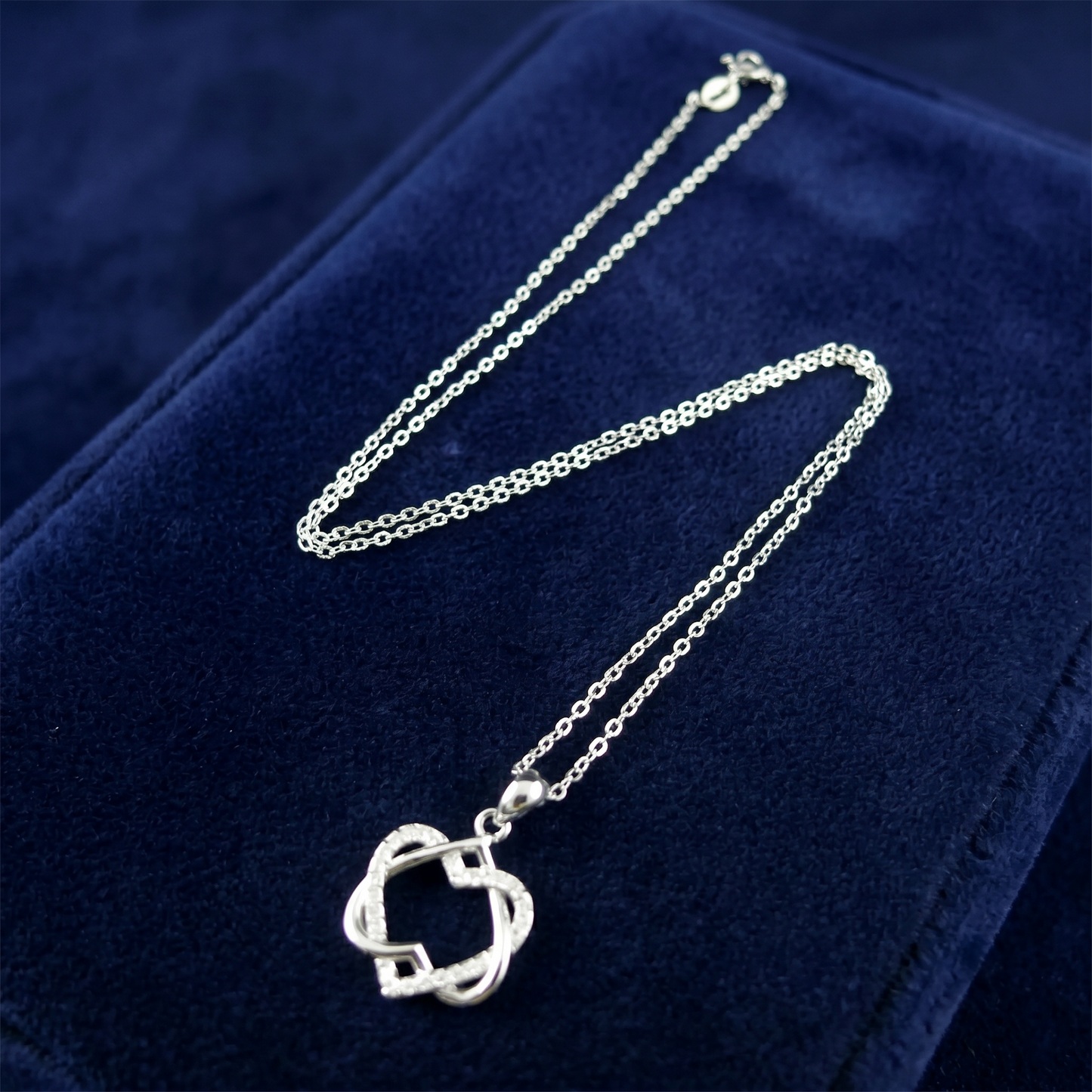 Sterling Silver Double Floating Intertwined Twisted Knot Love Heart Necklace