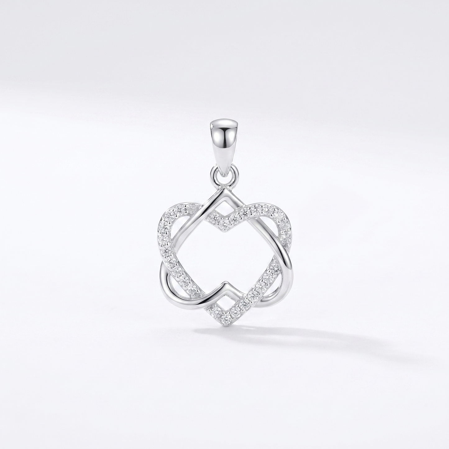 Sterling Silver Double Floating Intertwined Twisted Knot Love Heart Necklace