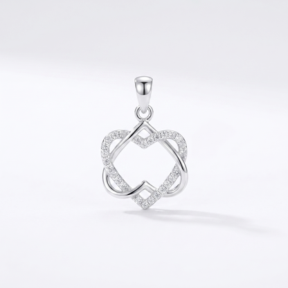 Sterling Silver Double Floating Intertwined Twisted Knot Love Heart Necklace