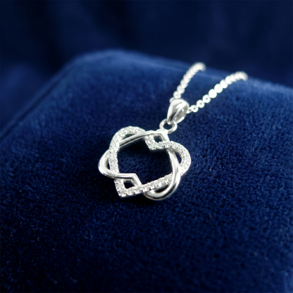 Sterling Silver Double Floating Intertwined Twisted Knot Love Heart Necklace