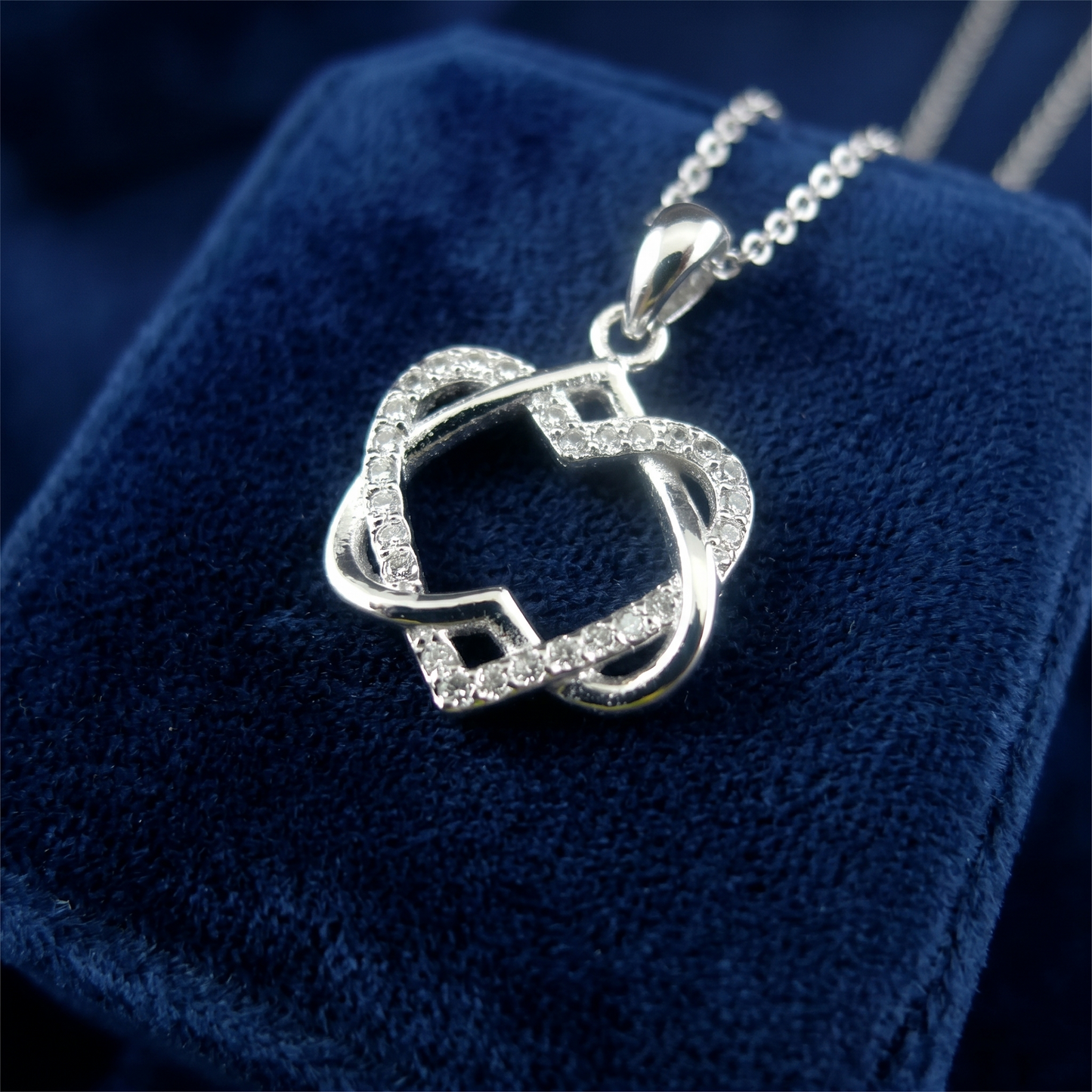 Sterling Silver Double Floating Intertwined Twisted Knot Love Heart Necklace