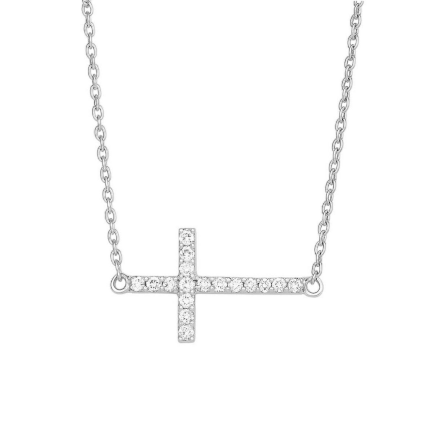 Sideways Cross CZ Necklace