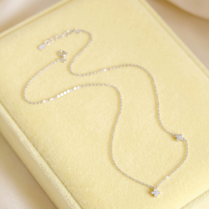 Rhodium on Sterling Silver Mini Double Cross Micro Pave CZ Sideways Horizontal Charms Necklace 40 - 43.5cm 17''