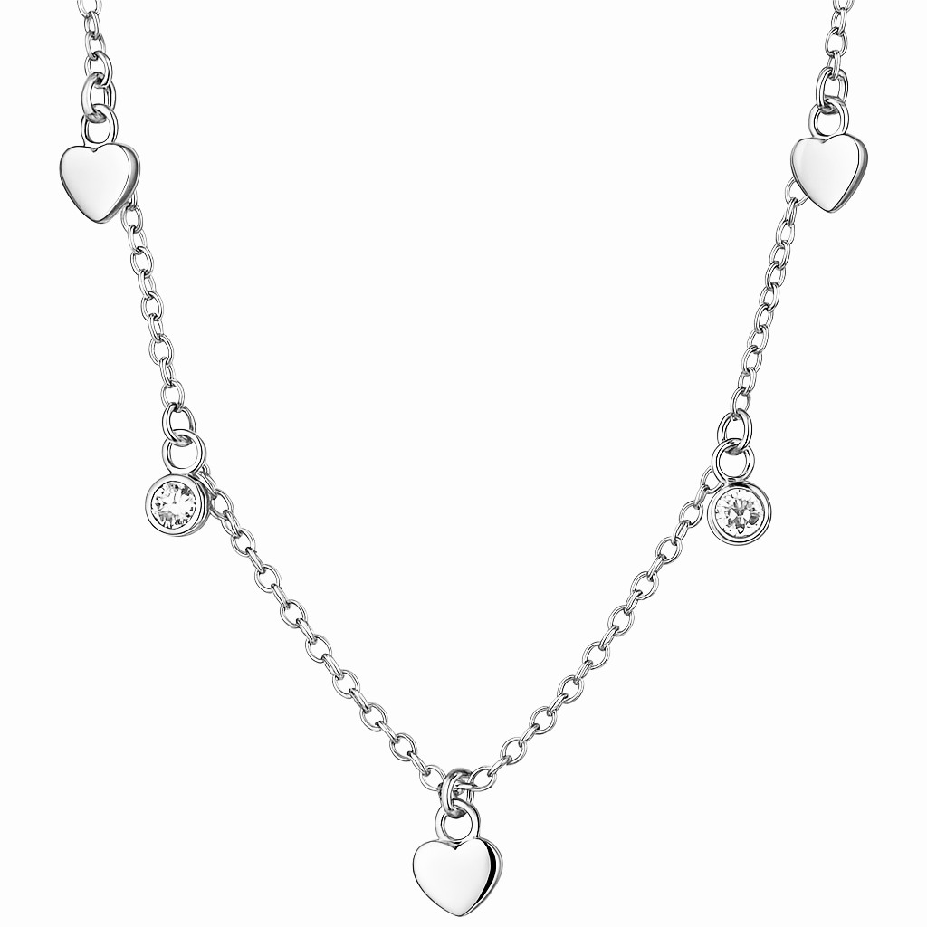 Minimalist Sterling Silver Love Heart CZ Drip Choker Necklace with Rhodium Finish