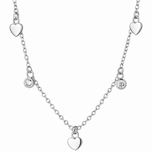 Minimalist Sterling Silver Love Heart CZ Drip Choker Necklace with Rhodium Finish