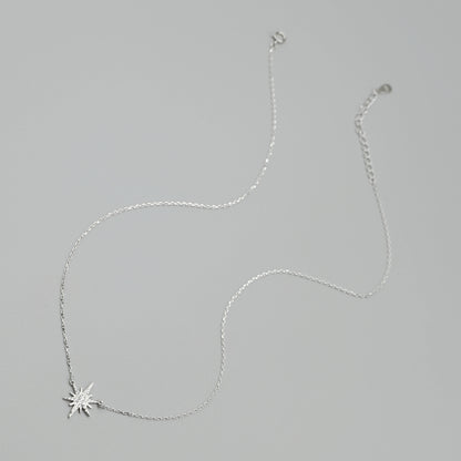 Sterling Silver Rhodium-Plated Sunburst Necklace with CZ Paved Star Charm - sugarkittenlondon