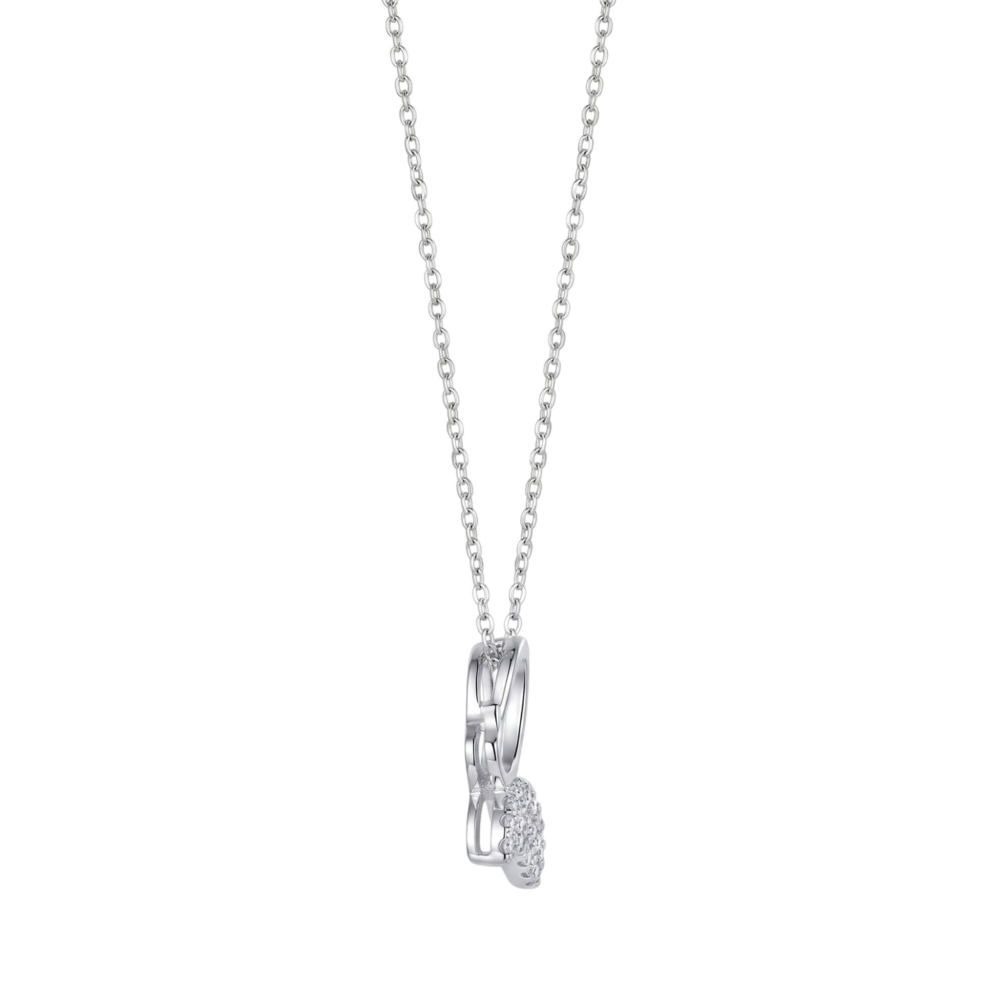 Rhodium on Sterling Silver Butterfly Charm Half Paved CZ Crystal Necklace Jewellery 45cm 17.7''