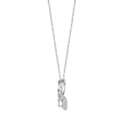 Rhodium on Sterling Silver Butterfly Charm Half Paved CZ Crystal Necklace Jewellery 45cm 17.7''