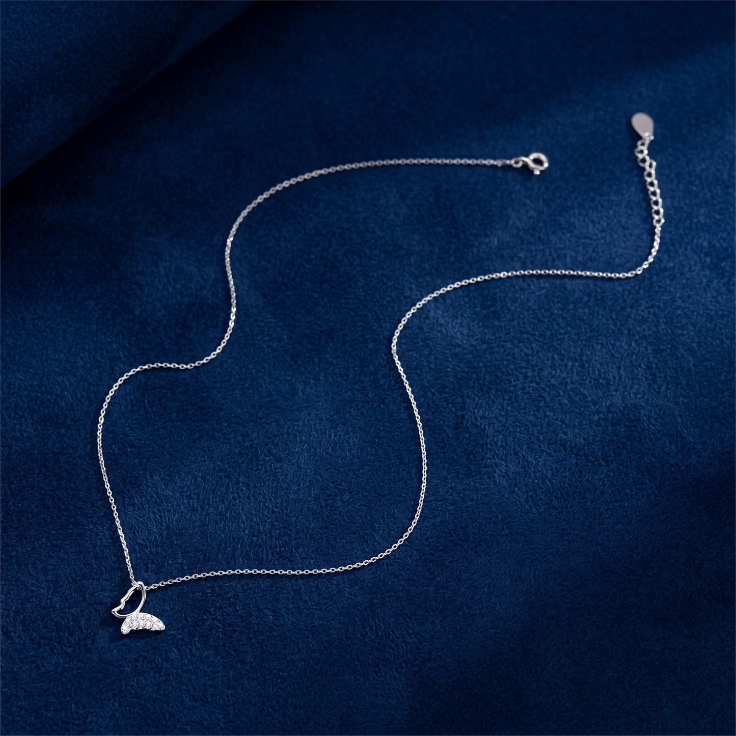 Rhodium on Sterling Silver Butterfly Charm Half Paved CZ Crystal Necklace Jewellery 45cm 17.7''