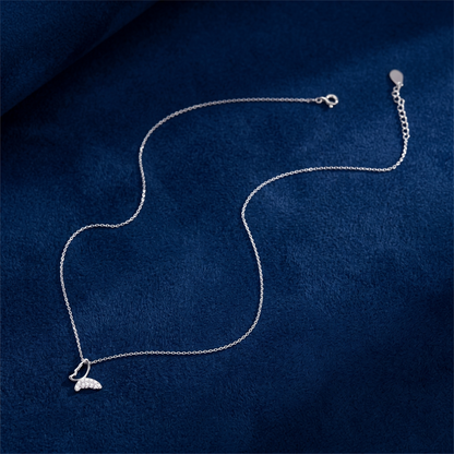 Rhodium on Sterling Silver Butterfly Charm Half Paved CZ Crystal Necklace Jewellery 45cm 17.7''