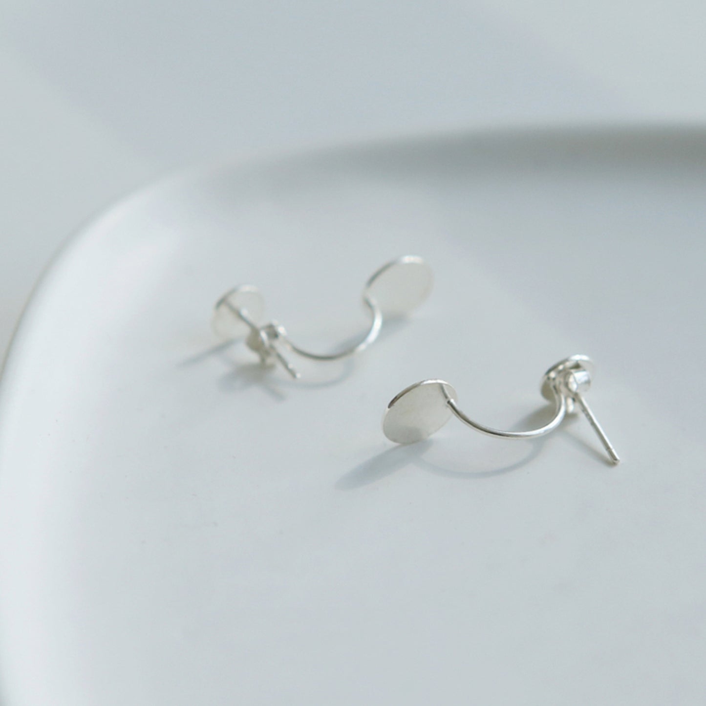 Sterling Silver Brushed Duet Disc Dot Circle Drop Jackets Earrings
