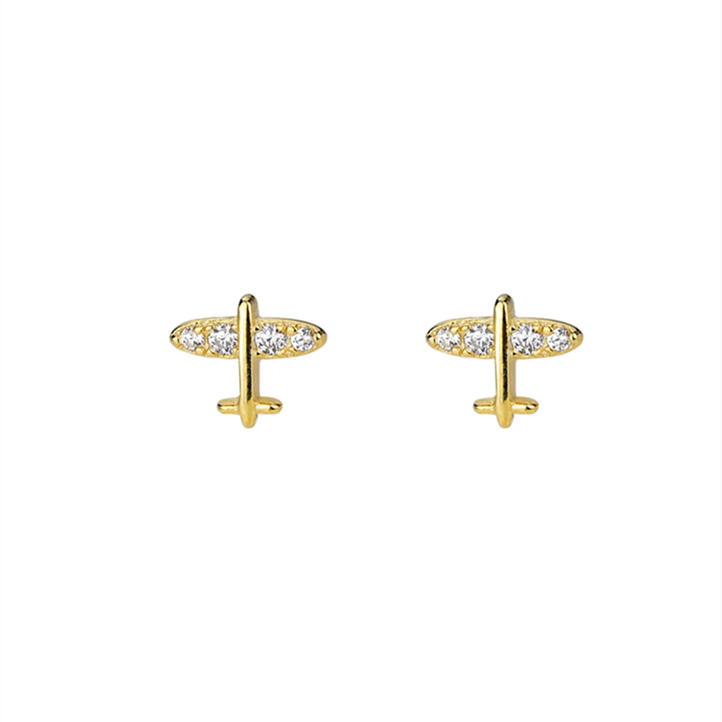 Mini CZ Airplane Stud Earrings in Sterling Silver with Rhodium / Gold Plating