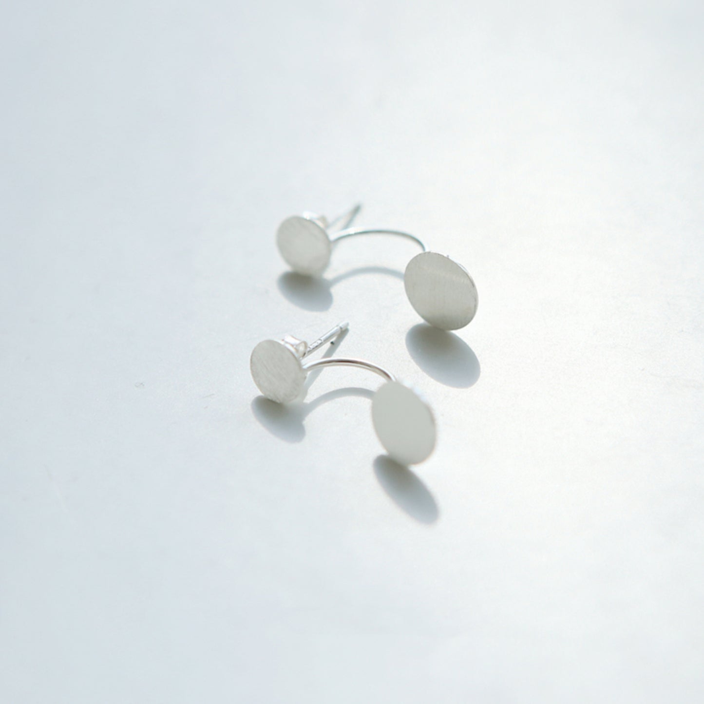 Sterling Silver Brushed Duet Disc Dot Circle Drop Jackets Earrings