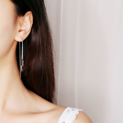 Long Drop Pull Through Threader Earrings in 925 Sterling Silver - sugarkittenlondon