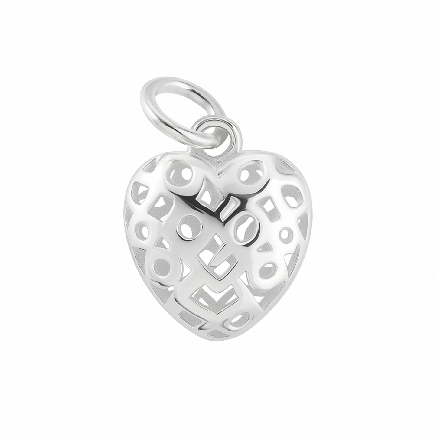 Sterling Silver Heart Charm Pendant with Polished Cut-Out Design