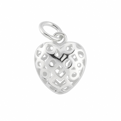 Sterling Silver Heart Charm Pendant with Polished Cut-Out Design
