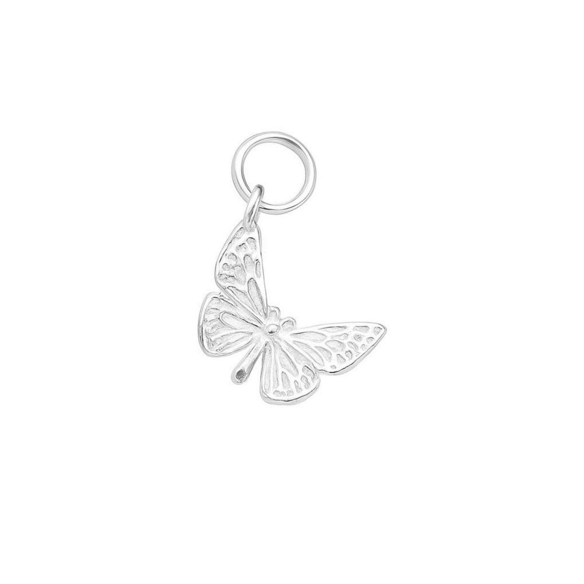Silver butterfly charm pendant with engraved wings and top loop bail ring