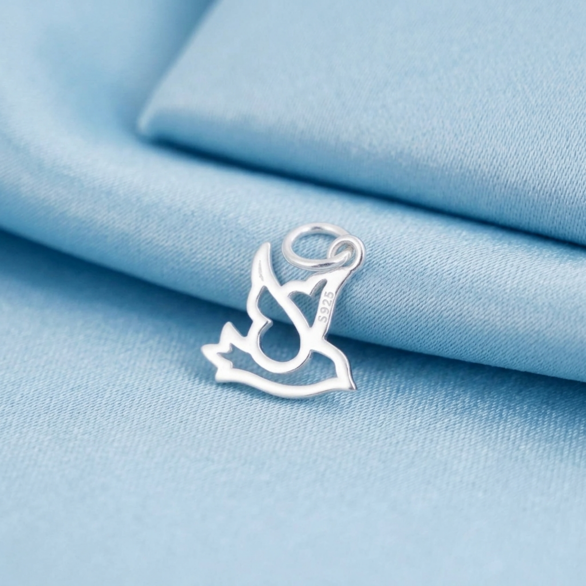 Silver-tone hollow dove peace charm pendant with heart cutout