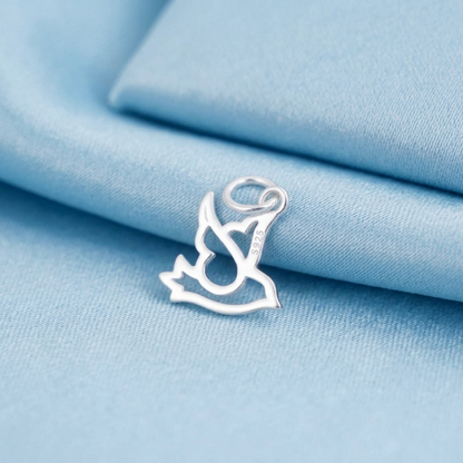 Silver-tone hollow dove peace charm pendant with heart cutout