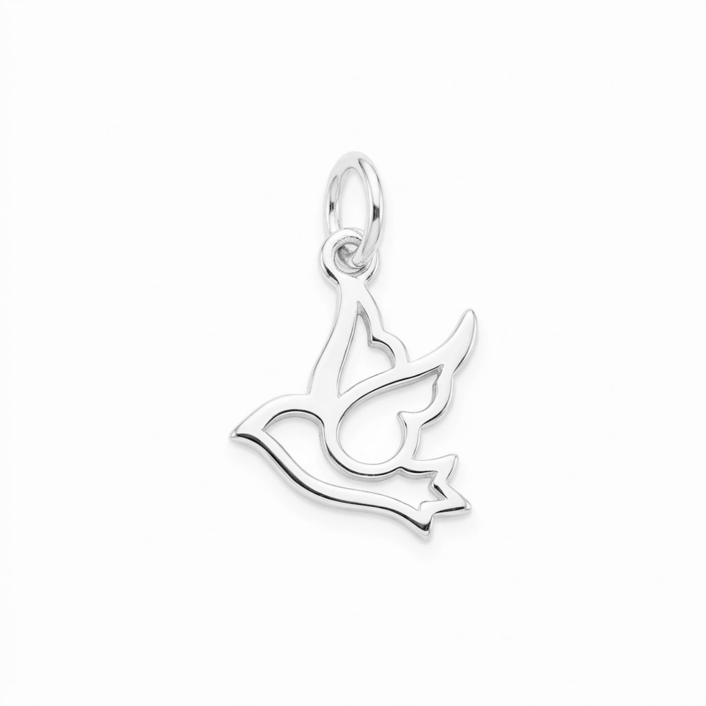 Hollow Dove Peace charm pendant with loop top, silver-tone
