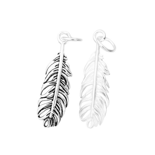 Sterling Silver Feather Charm Pendant for Bracelet Necklace Earrings