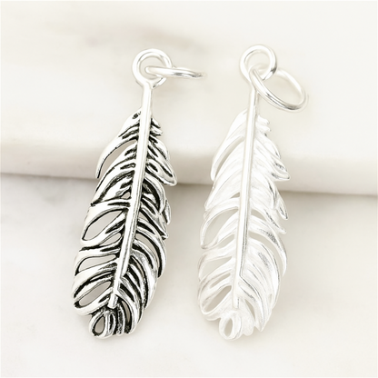 Sterling Silver Feather Charm Pendant for Bracelet Necklace Earrings