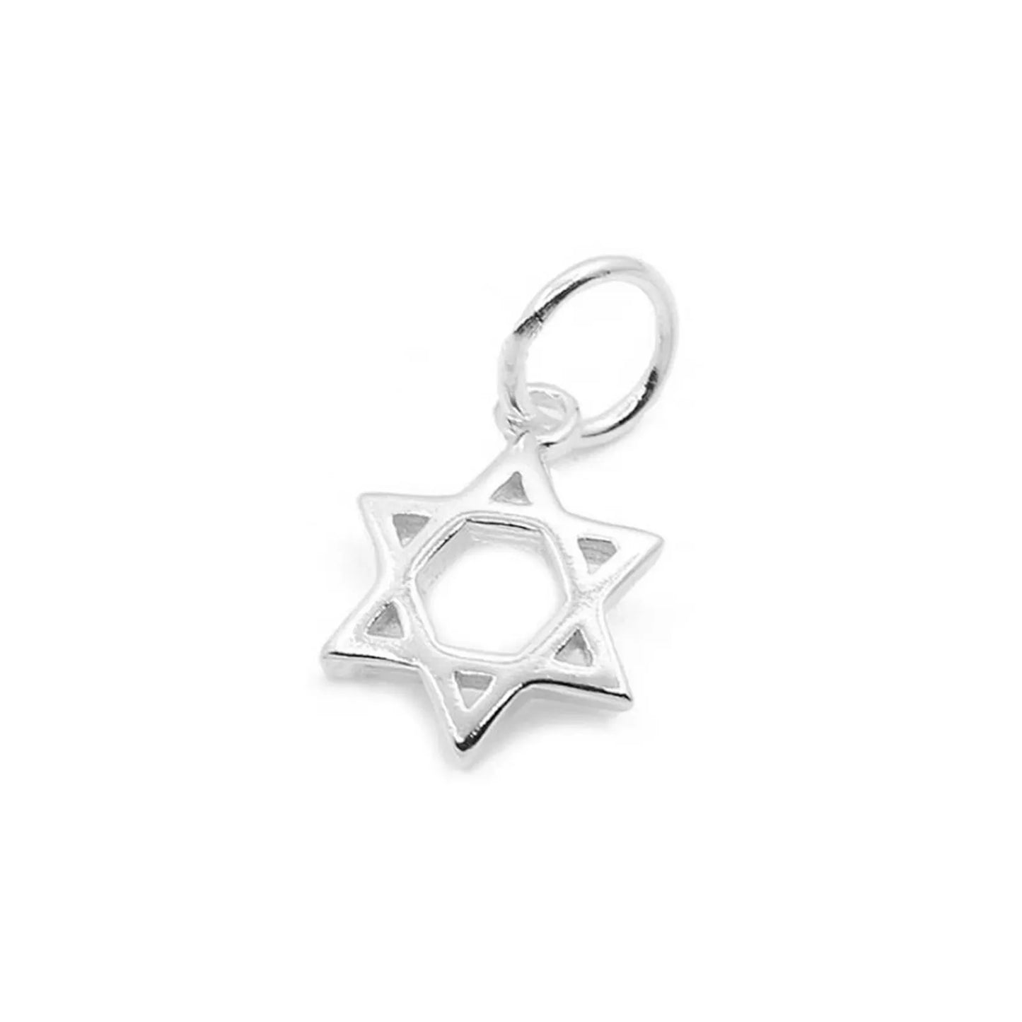 Sterling Silver 8mm Hollow Six Pointed Star Hex Star of David Charm Pendant