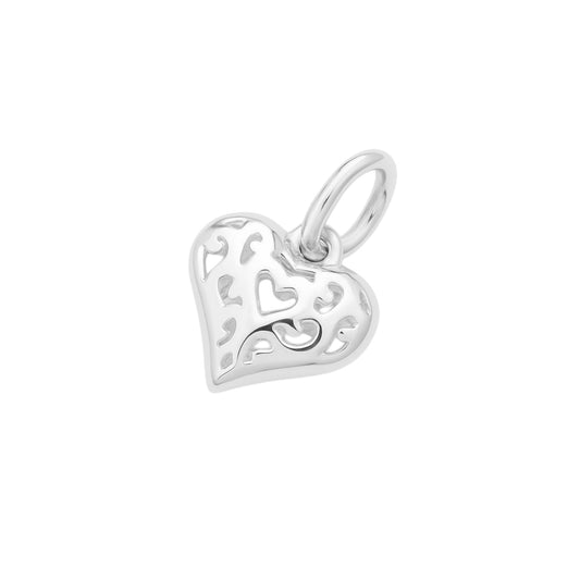 Sterling Silver 3D Hollow Out Filigree Love Heart Charm Pendant