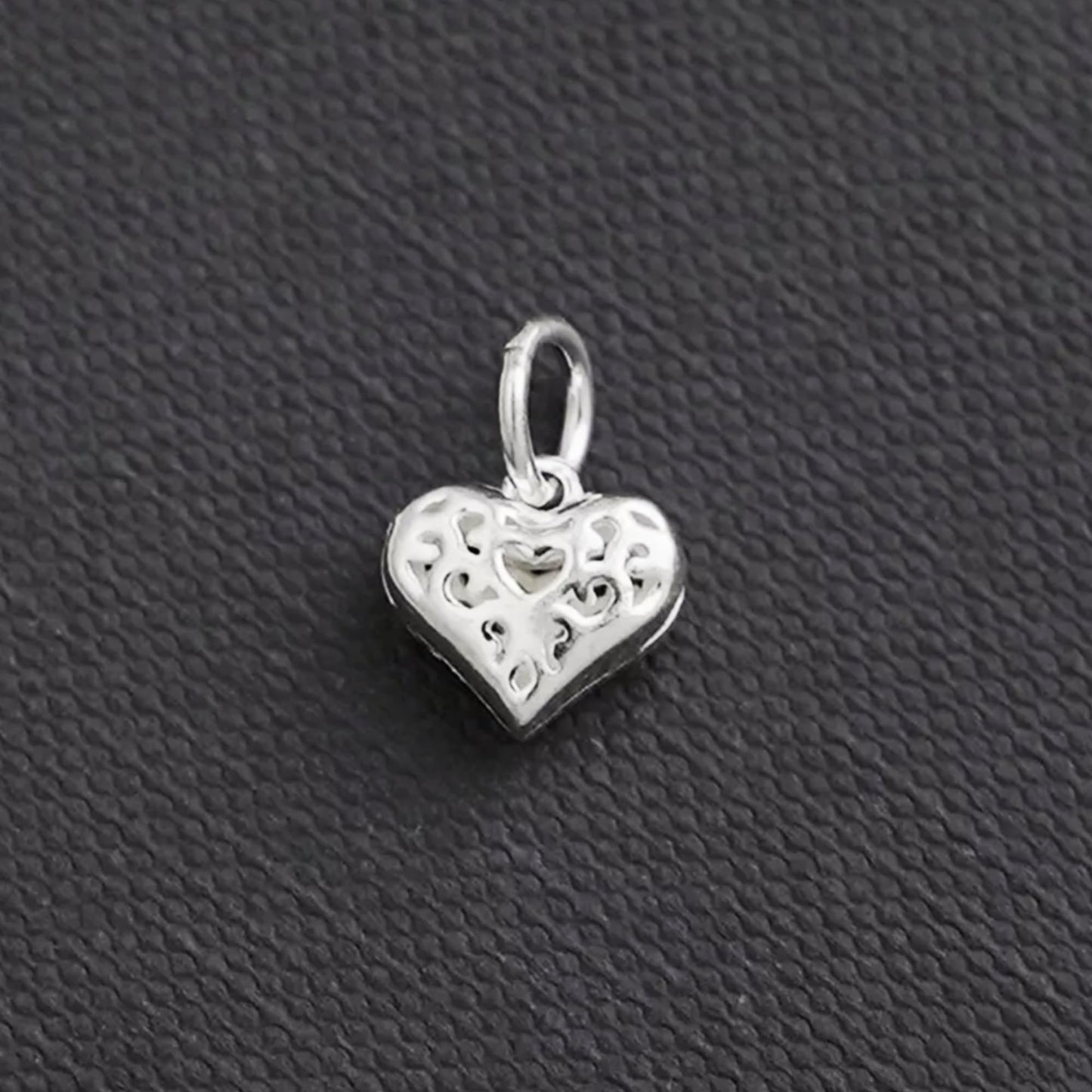 Sterling Silver 3D Hollow Out Filigree Love Heart Charm Pendant