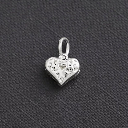 Sterling Silver 3D Hollow Out Filigree Love Heart Charm Pendant