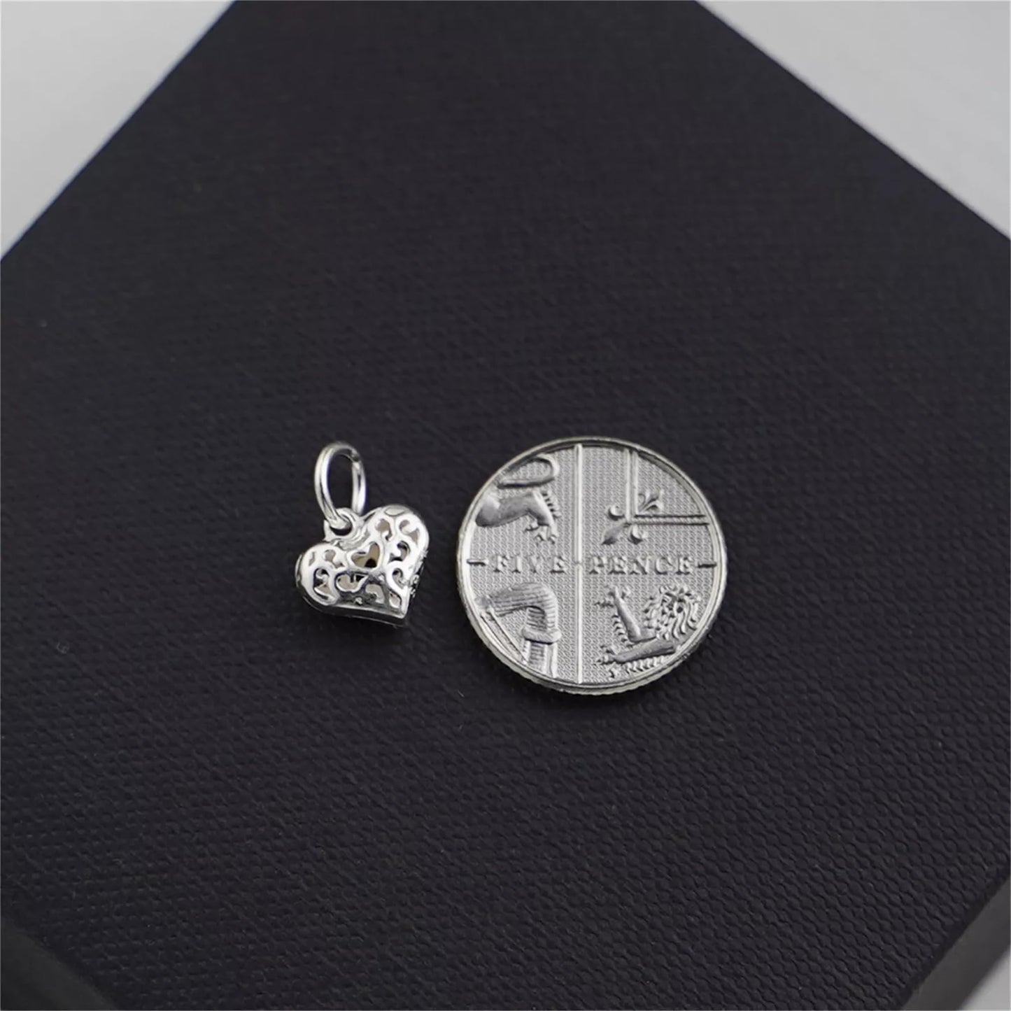 Sterling Silver 3D Hollow Out Filigree Love Heart Charm Pendant