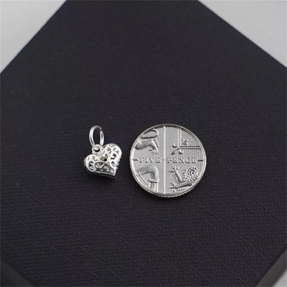 Sterling Silver 3D Hollow Out Filigree Love Heart Charm Pendant