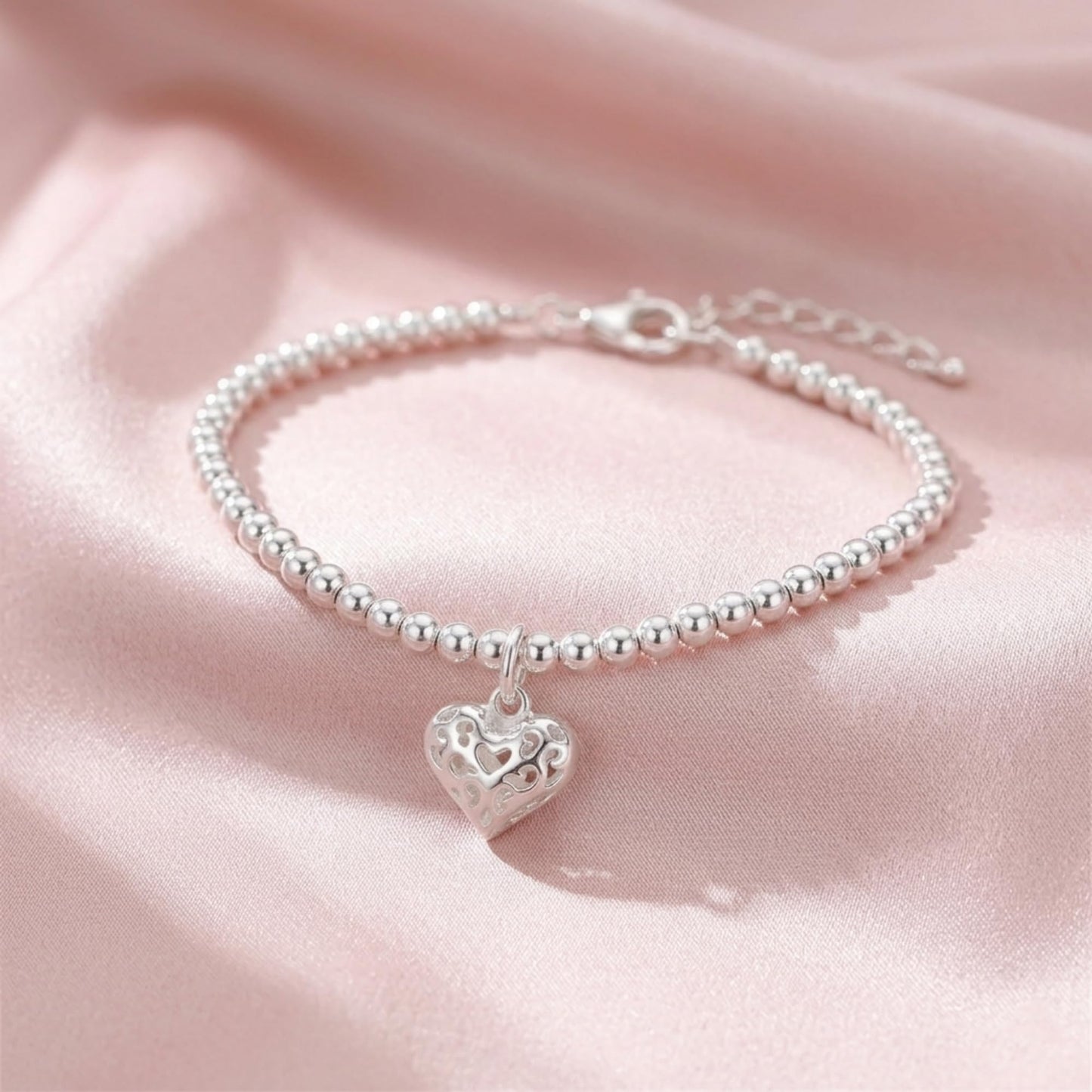 Sterling Silver 3D Hollow Out Filigree Love Heart Charm Pendant