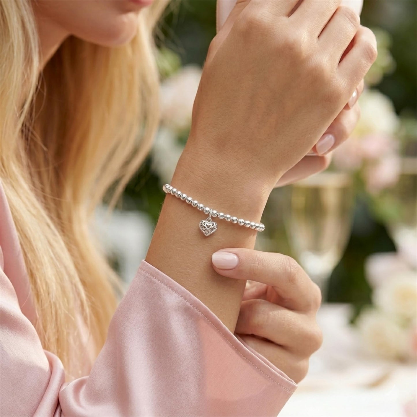 Sterling Silver 3D Hollow Out Filigree Love Heart Charm Pendant