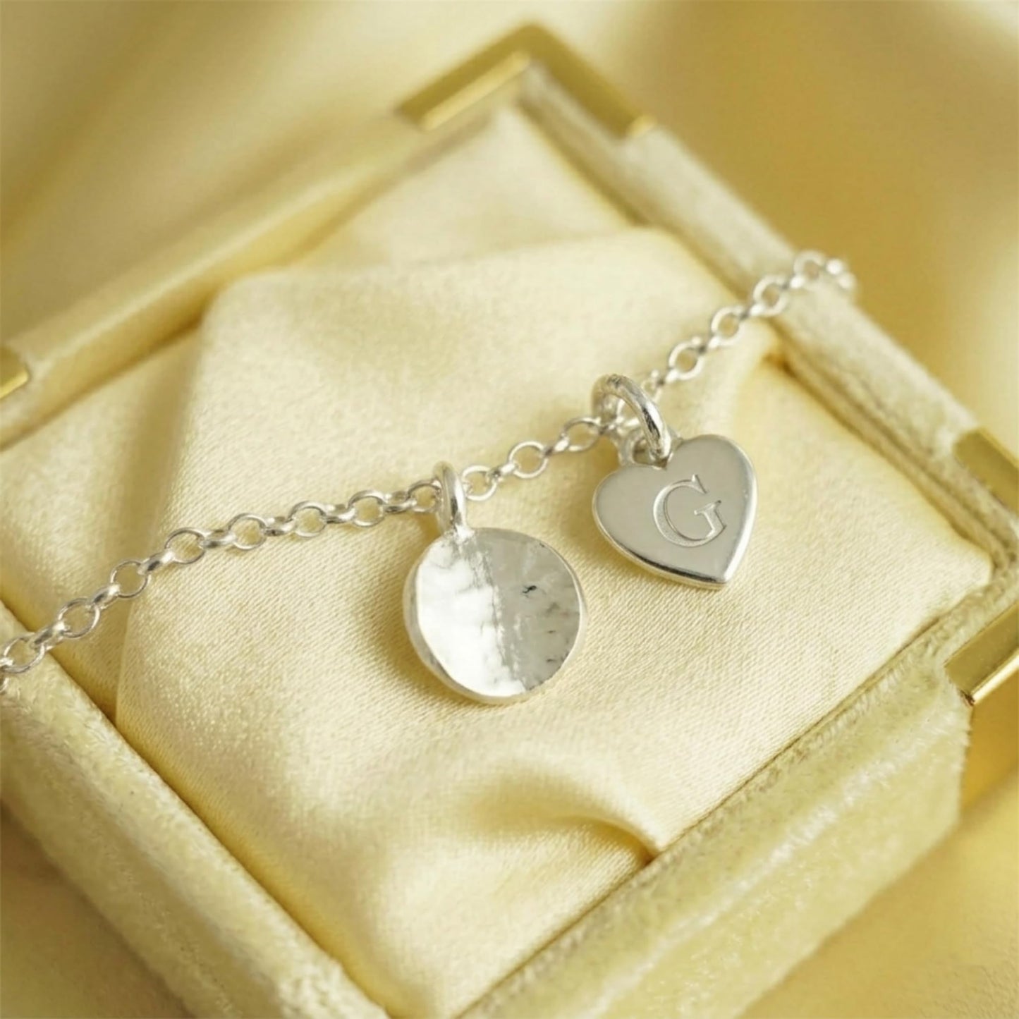 Sterling Silver Solid Concave Hammered Bent Round Dot Disc Pebble Circle Charm