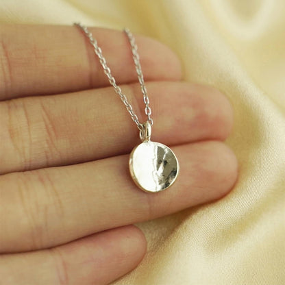 Sterling Silver Solid Concave Hammered Bent Round Dot Disc Pebble Circle Charm