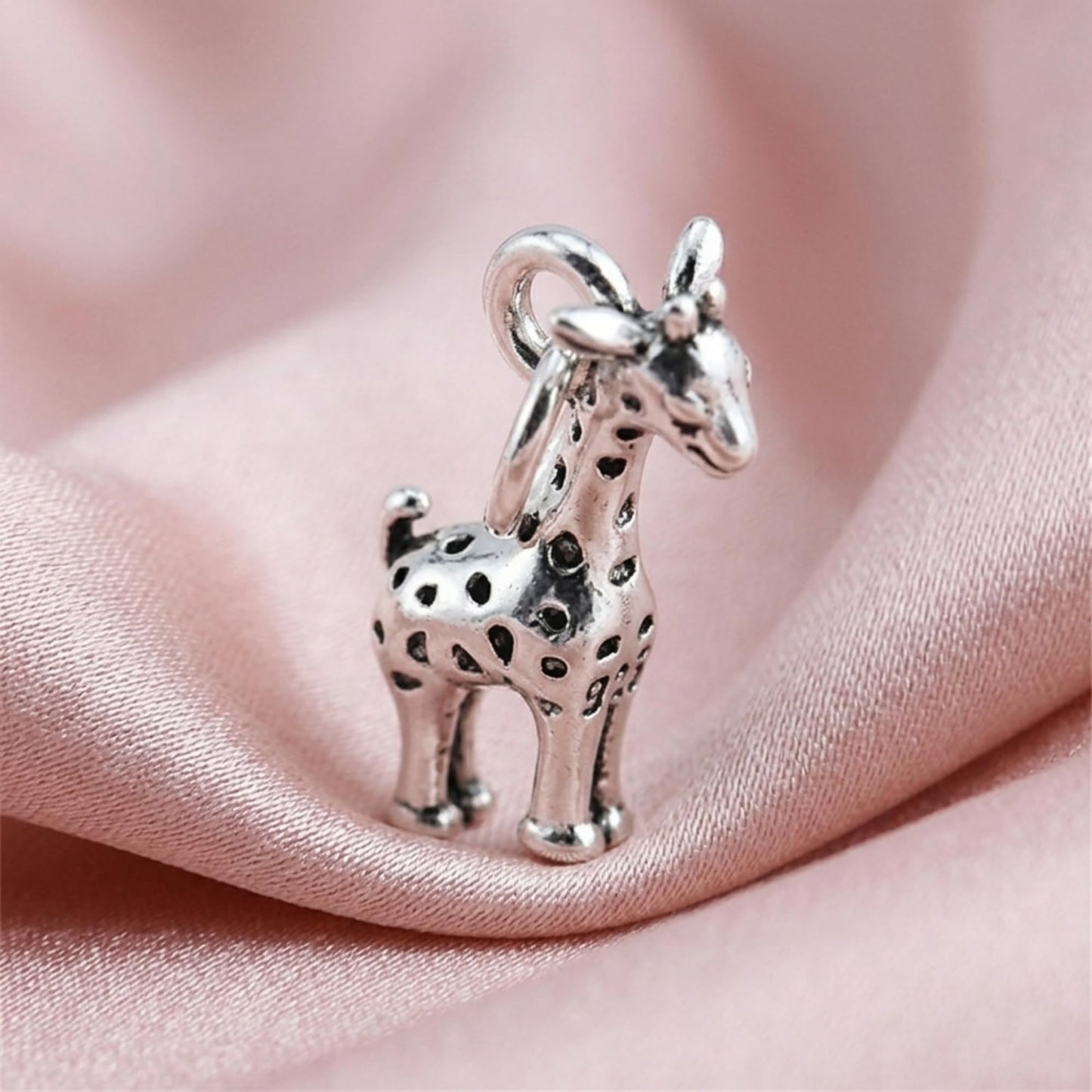 Sterling Silver Oxidised Mini 3D Baby Giraffe Deer Pendant Charm