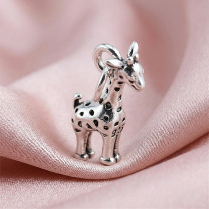 Sterling Silver Oxidised Mini 3D Baby Giraffe Deer Pendant Charm