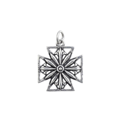 Sterling Silver Oxidised Maltese Cross Fleur De Lis Star Cross Charm Pendant