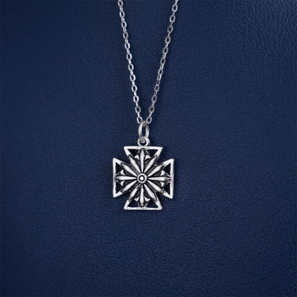 Sterling Silver Oxidised Maltese Cross Fleur De Lis Star Cross Charm Pendant