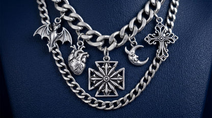 Sterling Silver Oxidised Maltese Cross Fleur De Lis Star Cross Charm Pendant