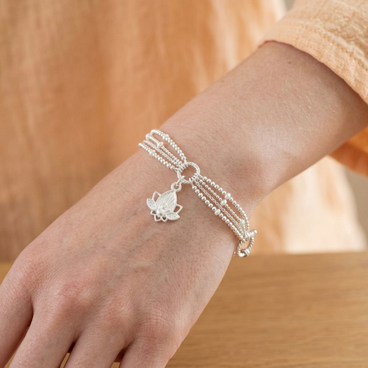 Sterling Silver Lotus Flower Yoga Zen Namaste Disc Charm Pendant