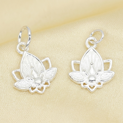 Sterling Silver Lotus Flower Yoga Zen Namaste Disc Charm Pendant