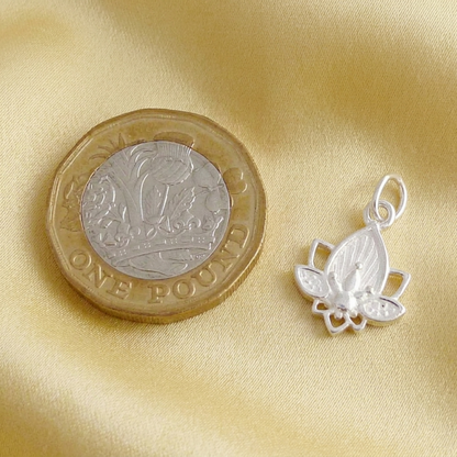 Sterling Silver Lotus Flower Yoga Zen Namaste Disc Charm Pendant