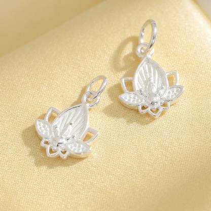 Sterling Silver Lotus Flower Yoga Zen Namaste Disc Charm Pendant